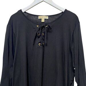 MICHAEL KORS Womens Top Plus Size 3X Black Lace Up Tee  Logo 3/4 sleeve